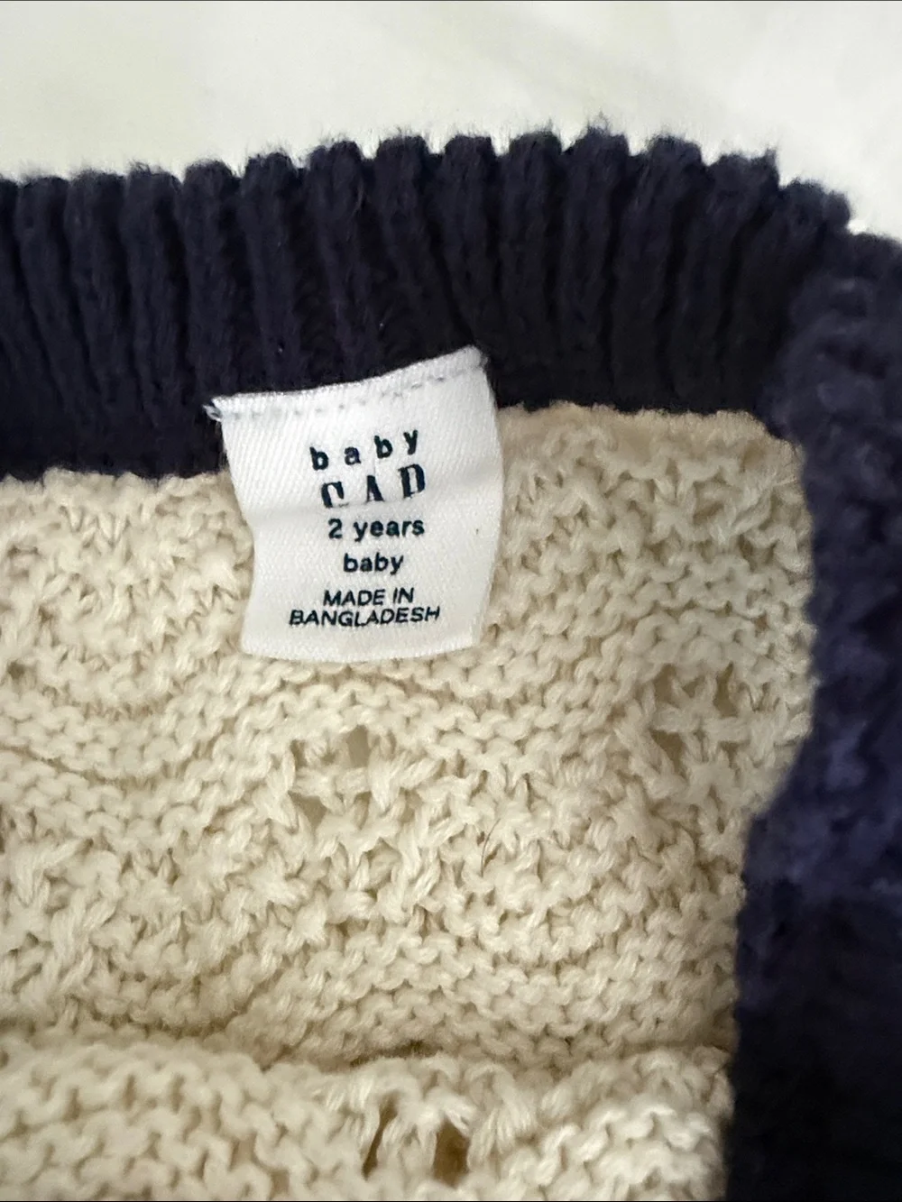 2T Girls GAP Cream Knit Tank Dress with Navy Trim EUC